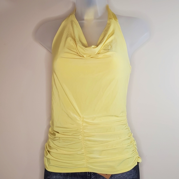 Luv Me More Yellow Funnel Neck Drapped Halter Top Sleeveless Bungee Sides Med Jr - Picture 1 of 5